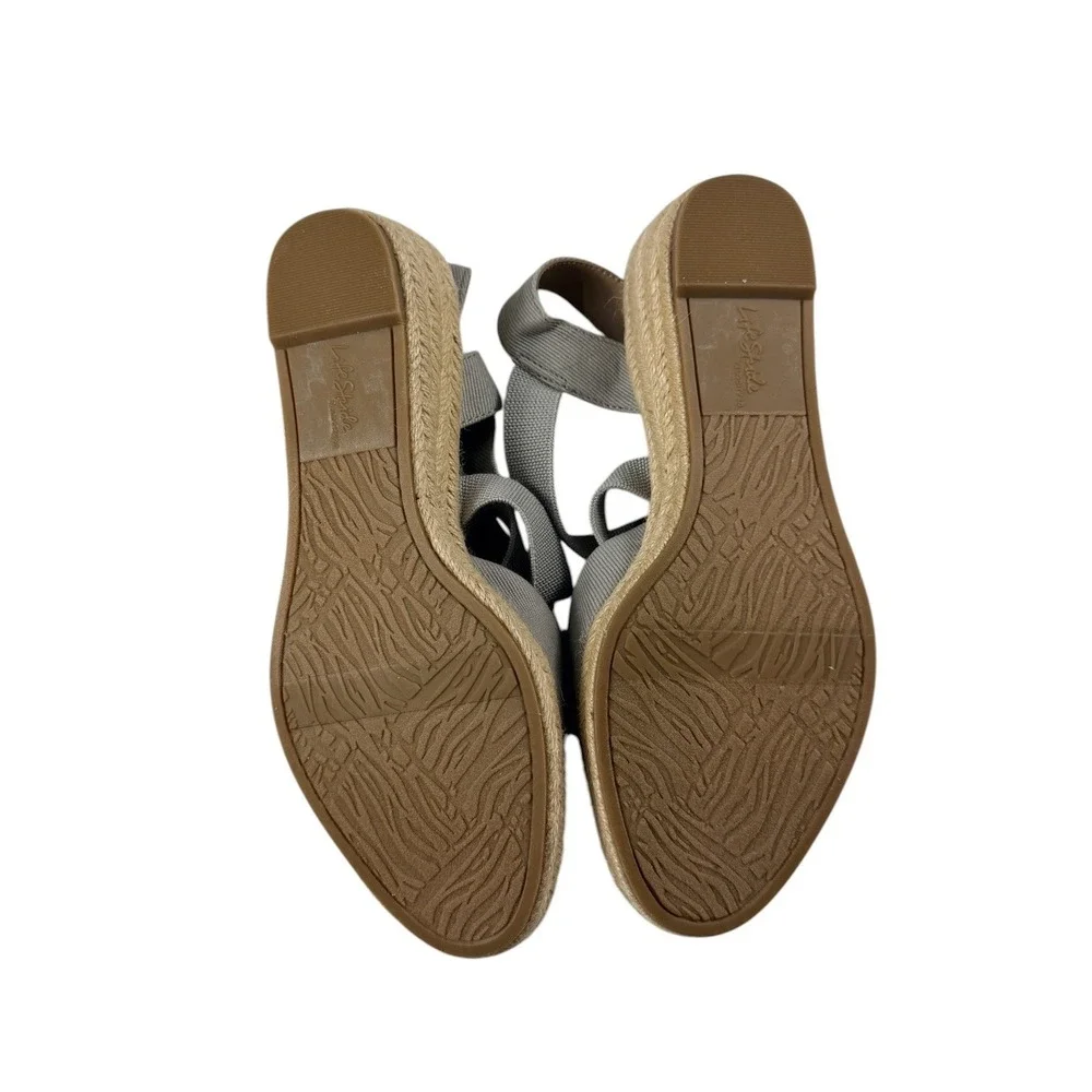 LifeStride Kimmy Grey Fabric Espadrille Wedge Sandals Womens 7W Round Toe Casual